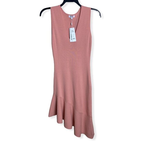 525 America Midi Dress NWT $138 Asymmetrical Ruffle Hem in Pink Sand Women’s Sm - Picture 2 of 7